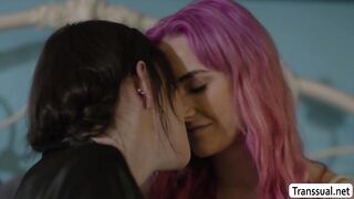 Seductive shemale fuck the pussy of her pink haired roommate