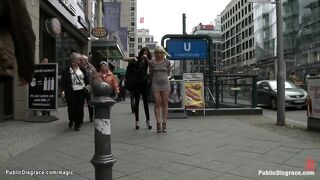 Bound Euro blond walked in public