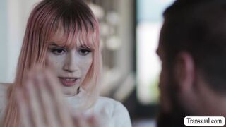 Pink haired Trans Babe gets rimjob and analed by her stepdad