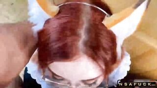 Deep Sloppy Blowjob from Stepsister in School Uniform Cum on Glasses