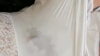 White nylon slip wank & cum