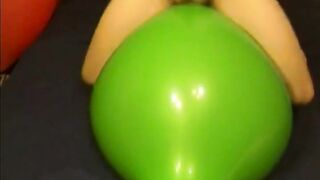 Big green balloon riding humping cum