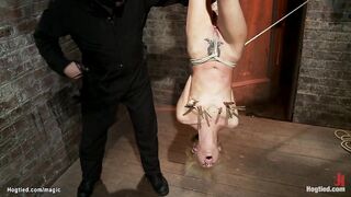 Blond in inverted suspension whipped